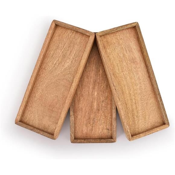 Mango Wood Serving Platter Set of 3 Appetizer Snack Fruit Dessert Party Tray - Picture 4 of 7